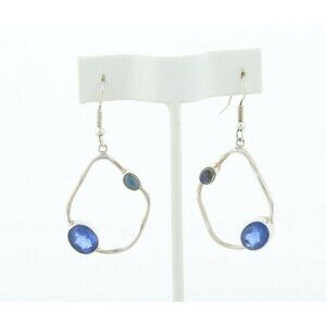 Sterling Silver Blue CZ and Moonstone Earrings Dangle Drop Earrings